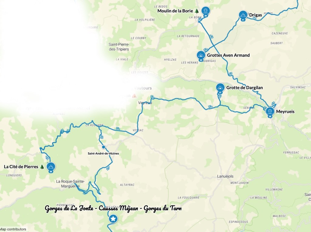 Carte, Gorges de la Jonte - Causses Méjean - Gorges du Tarn